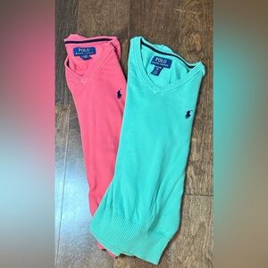 2-Polo by Ralph Lauren Size 8/S Boys Light Green & Light Red V-Neck Sweater